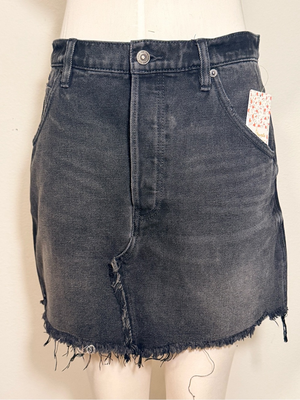Free People Black Distressed Denim Mini Skirt